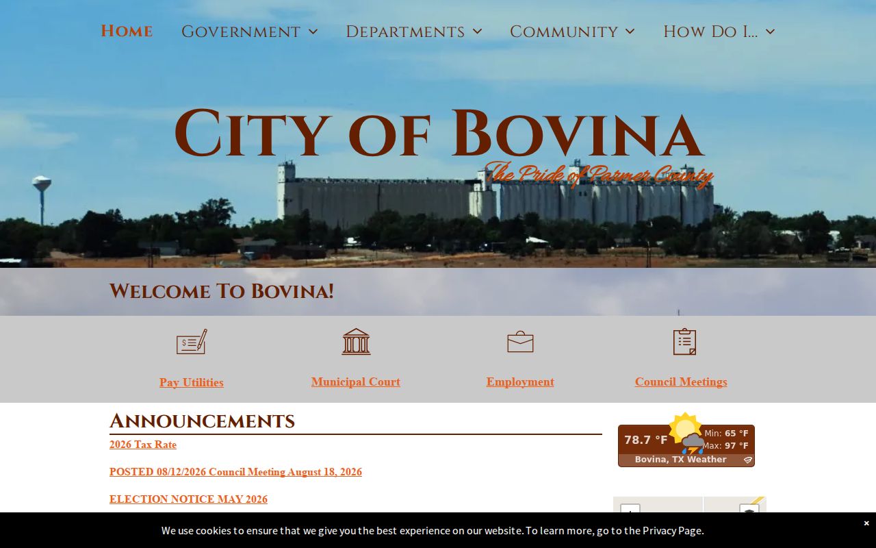Bovina court docket location and municipal hours on the official city website