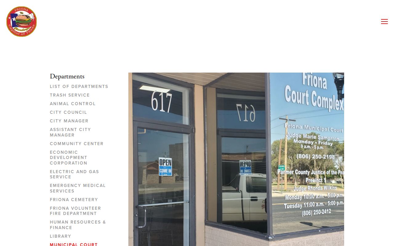 Official Friona Municipal Court page with court contact and citation instructions