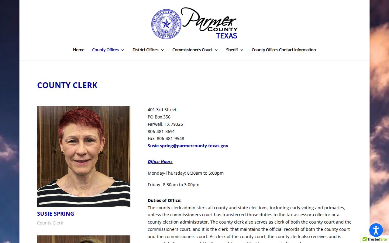 Parmer County court records County Clerk page
