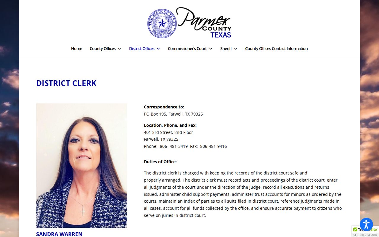 Parmer County court records District Clerk page